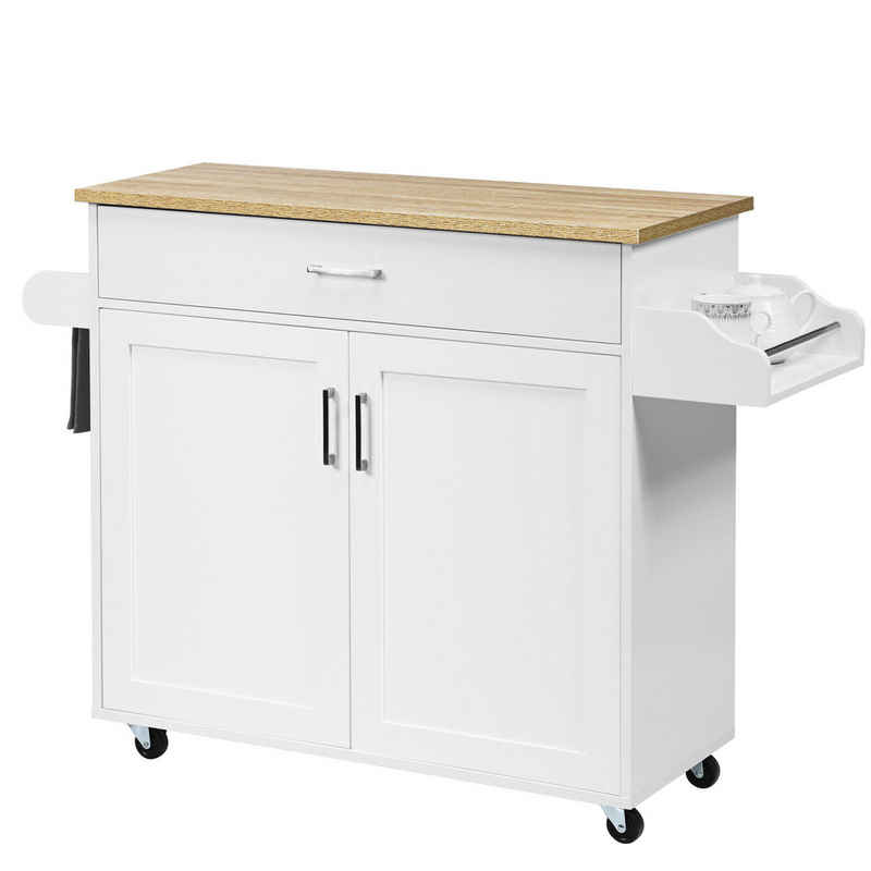 COSTWAY Küchenwagen, Servierwagen mit Arbeitsplatte & Handtuchhalter, Rollen – Image 1