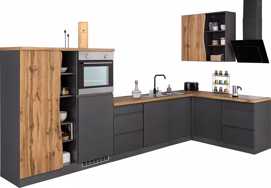 KOCHSTATION Winkelküche KS-Bruneck, Stellbreite 380/180 cm breit, ohne E-Geräten, MDF Fronten – Image 9