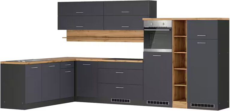 KOCHSTATION Winkelküche KS-Milan, optional mit Muldenlüfter, Stellbr.360/220 cm, wahlweise mit E-Geräten, Kochfeld mit Dunstabzug