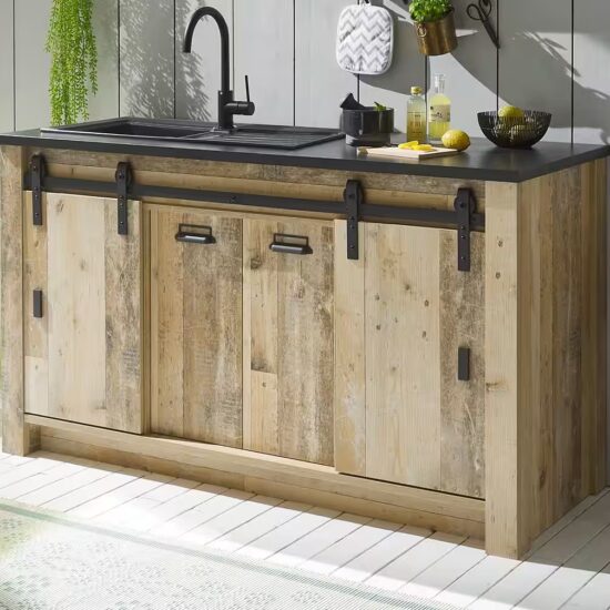 Furn.Design Spülenunterschrank Stove (Küchenschrank in Used Wood / Altholz, 161 x 93 cm) für Spüle oder Ceranfeld, Soft-Close – Image 2