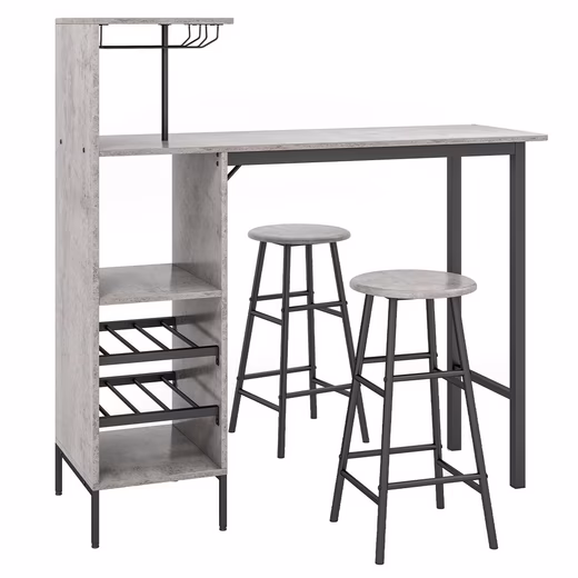 COSTWAY Bartisch (3 TLG. mit Hockern), mit Weinregal & Halterungen – Image 4