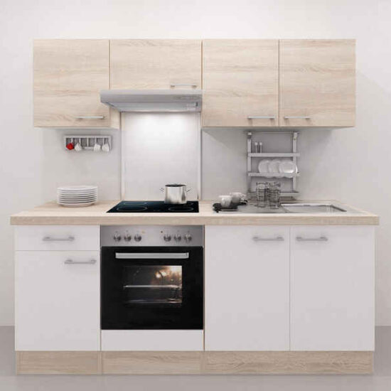 Flex-Well Küchenzeile Küchenzeile mit E-Geräten - 210 cm breit - Weiß Sonoma Eiche – Salerno – Image 1