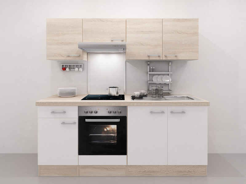Flex-Well Küchenzeile Küchenzeile mit E-Geräten - 210 cm breit - Weiß Sonoma Eiche – Salerno – Image 1