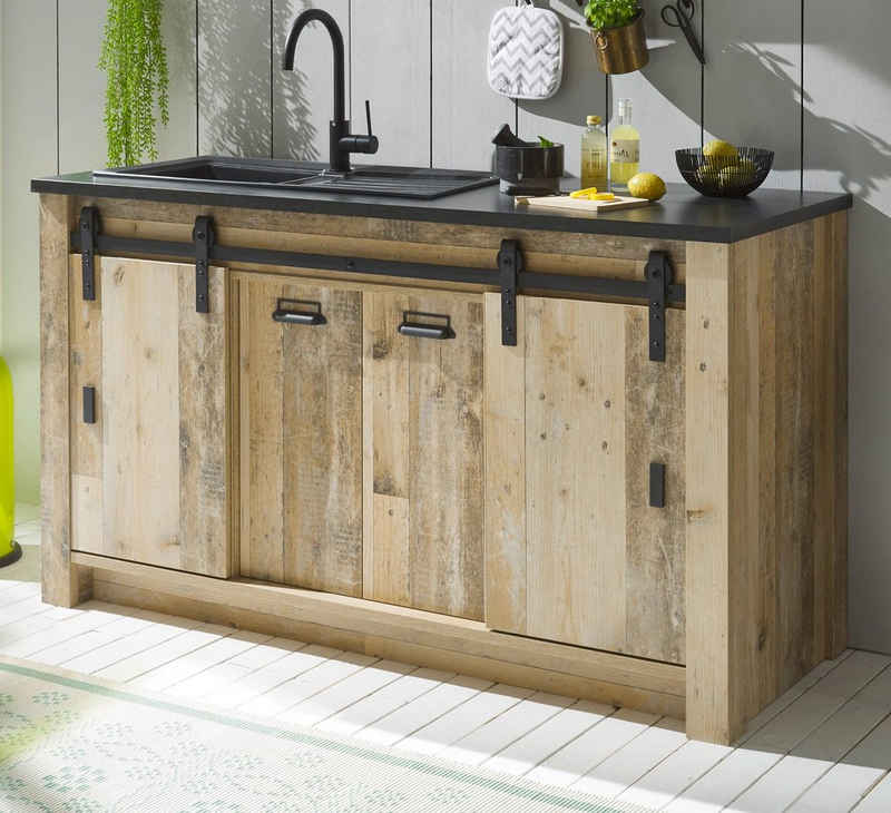 Furn.Design Spülenunterschrank Stove (Küchenschrank in Used Wood / Altholz, 161 x 93 cm) für Spüle oder Ceranfeld, Soft-Close – Image 1