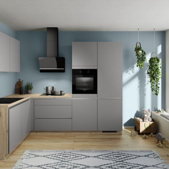 IMPULS KÜCHEN Winkelküche "Dublin", Anti Fingerprint Oberfläche, Schubkästen mit Soft-Close, vormontiert, wahlweise mit E-Geräten, mit Vollauszug, Breite 460 cm – Image 1