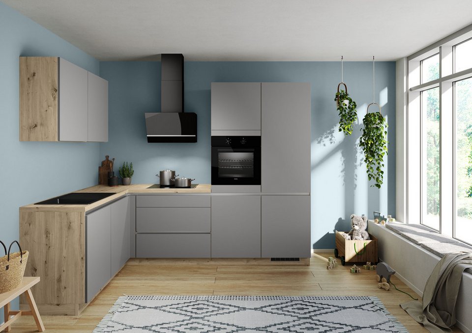 IMPULS KÜCHEN Winkelküche "Dublin", Anti Fingerprint Oberfläche, Schubkästen mit Soft-Close, vormontiert, wahlweise mit E-Geräten, mit Vollauszug, Breite 460 cm – Image 1