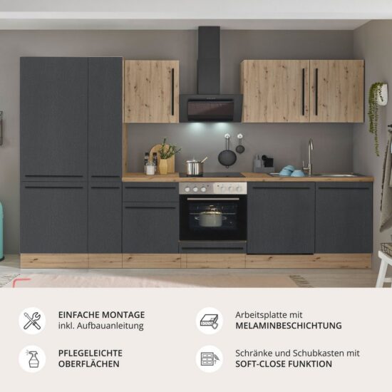 KOCHSTATION Küchenzeile Florida, Breite 310 cm, wahlweise mit E-Geräten,Softclose für Türen/Schubkästen – Image 3