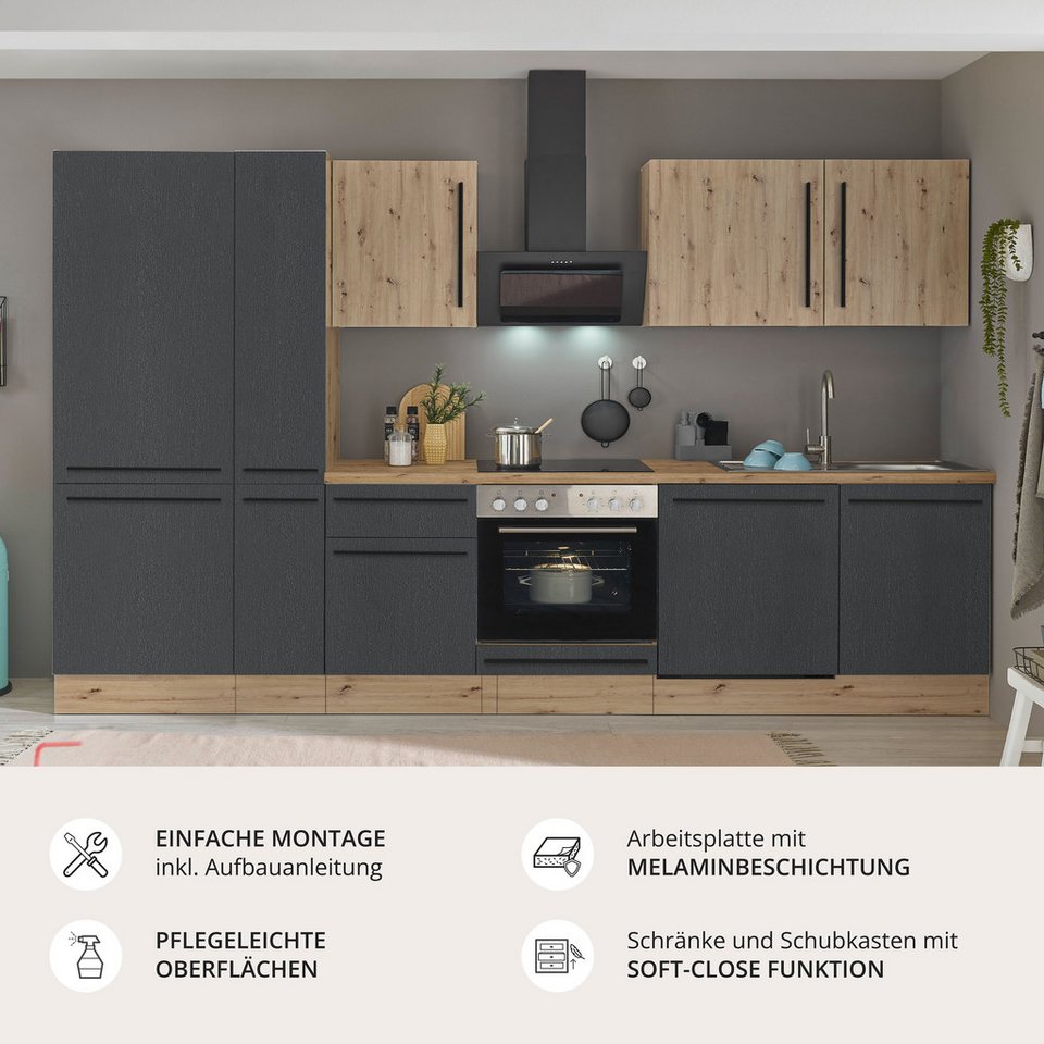 KOCHSTATION Küchenzeile Florida, Breite 310 cm, wahlweise mit E-Geräten,Softclose für Türen/Schubkästen – Image 3