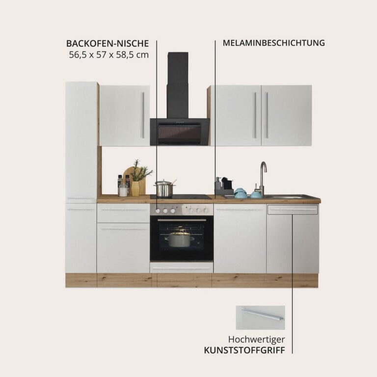 KOCHSTATION Küchenzeile Florida, Breite 240 cm, wahlweise mit E-Geräten,Softclose für Türen/Schubkästen