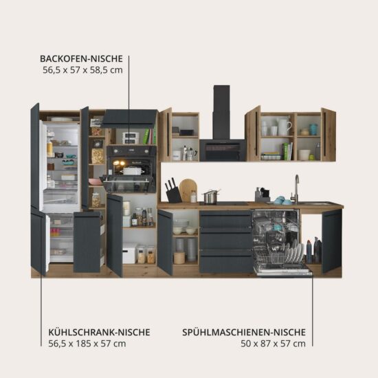 KOCHSTATION Küchenzeile Florida, Breite 370 cm, wahlweise mit E-Geräten,Softclose für Türen/Schubkästen – Image 3