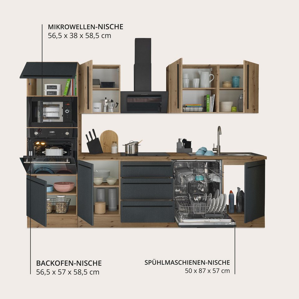 KOCHSTATION Küchenzeile Florida, Breite 280 cm, wahlweise mit E-Geräten,Softclose für Türen/Schubkästen – Image 3