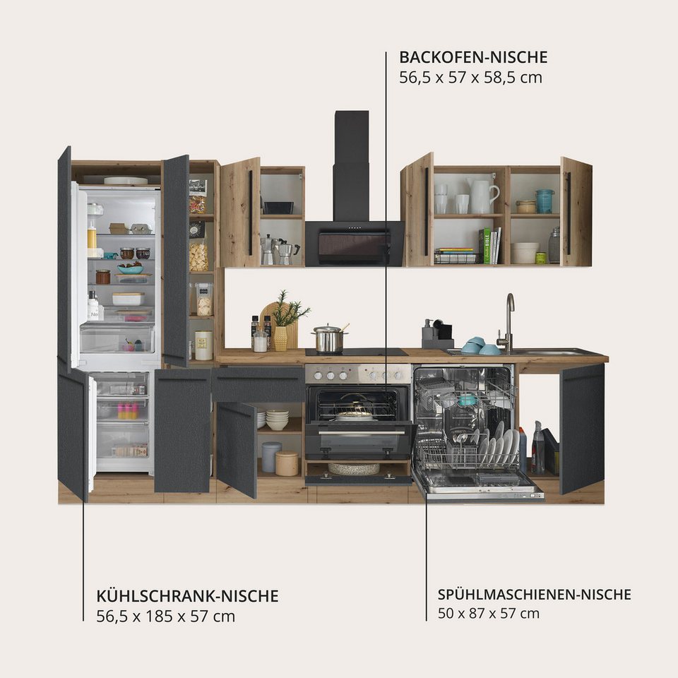 KOCHSTATION Küchenzeile Florida, Breite 310 cm, wahlweise mit E-Geräten,Softclose für Türen/Schubkästen – Image 4