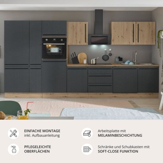 KOCHSTATION Küchenzeile Florida, Breite 370 cm, wahlweise mit E-Geräten,Softclose für Türen/Schubkästen – Image 5