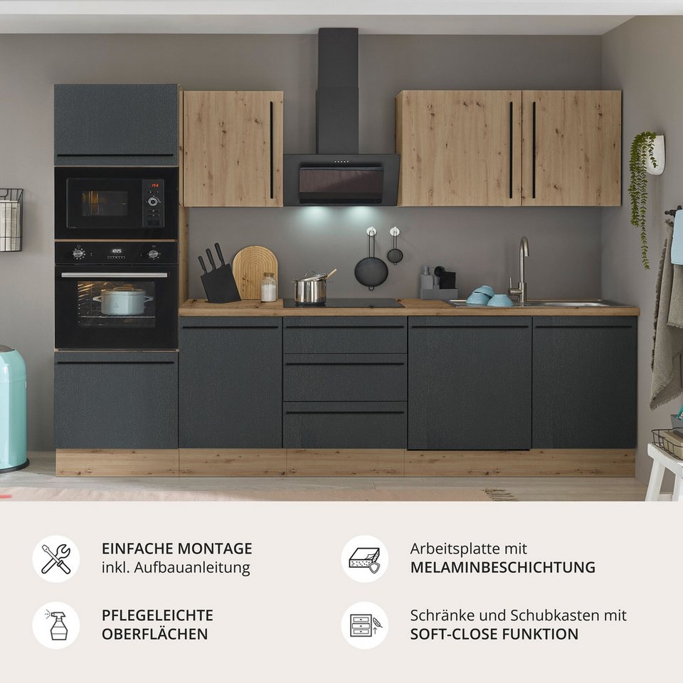 KOCHSTATION Küchenzeile Florida, Breite 280 cm, wahlweise mit E-Geräten,Softclose für Türen/Schubkästen – Image 5