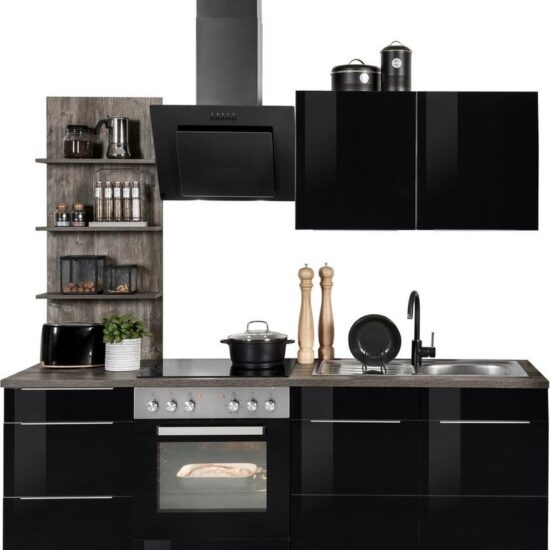 KOCHSTATION Küchenzeile KS-Brindisi, Breite 210 cm, wahlweise mit E-Geräten, mit MDF-Fronten und Regal – Image 1