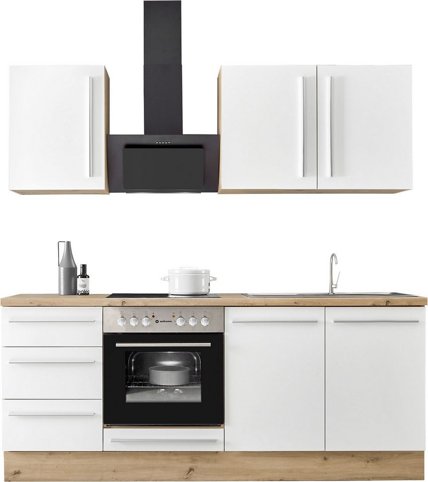 KOCHSTATION Küchenzeile KS-Florida mit 38mm starker Arbeitsplatte, Breite 210 cm, wahlweise mit E-Geräten, Soft-Close-Funktion – Image 1