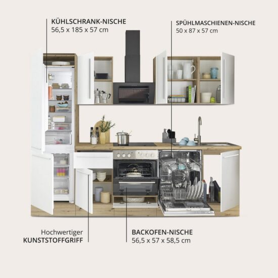 KOCHSTATION Küchenzeile KS-Florida mit 38mm starker Arbeitsplatte, Breite 280 cm, wahlweise mit E-Geräten, Soft-Close-Funktion – Image 3