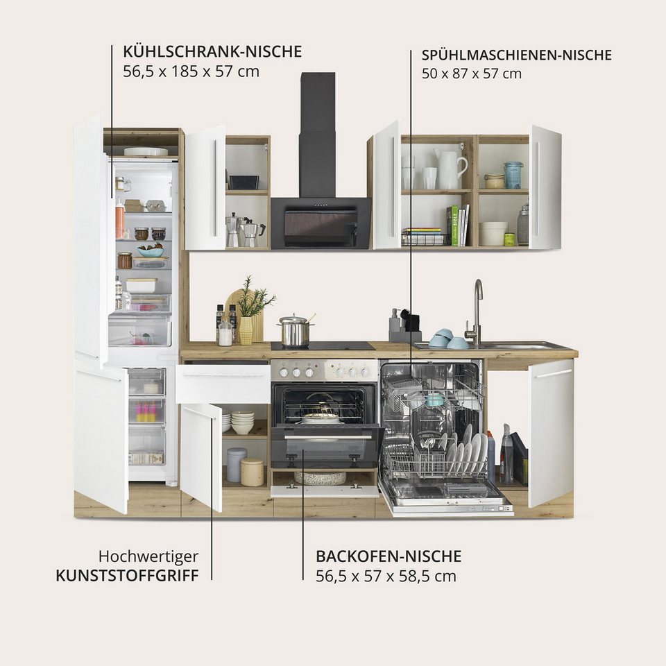 KOCHSTATION Küchenzeile KS-Florida mit 38mm starker Arbeitsplatte, Breite 280 cm, wahlweise mit E-Geräten, Soft-Close-Funktion – Image 3