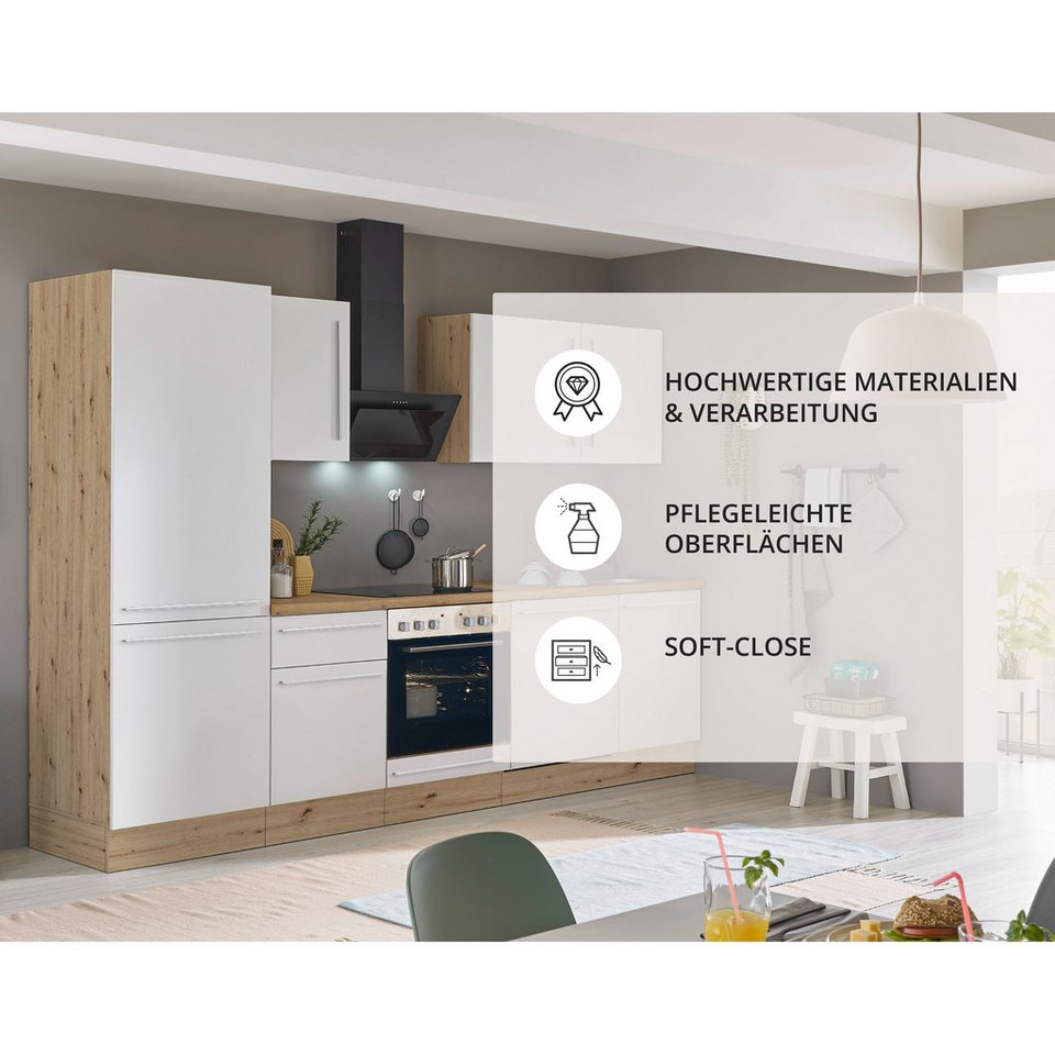 KOCHSTATION Küchenzeile KS-Florida mit 38mm starker Arbeitsplatte, Breite 280 cm, wahlweise mit E-Geräten, Soft-Close-Funktion – Image 4