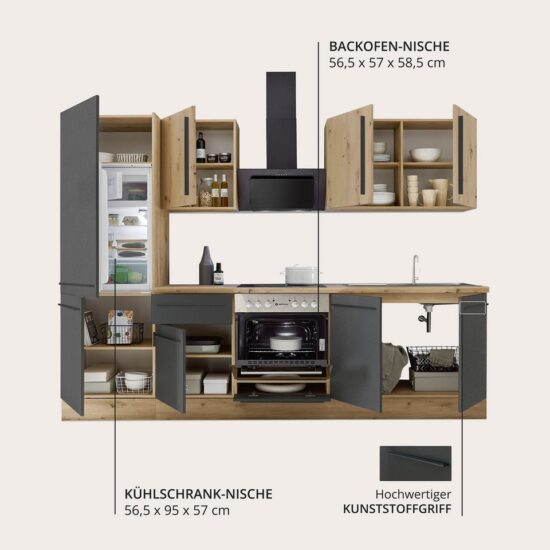 KOCHSTATION Küchenzeile KS-Florida mit 38mm starker Arbeitsplatte, Breite 270 cm, wahlweise mit E-Geräten, Soft-Close-Funktion – Image 4