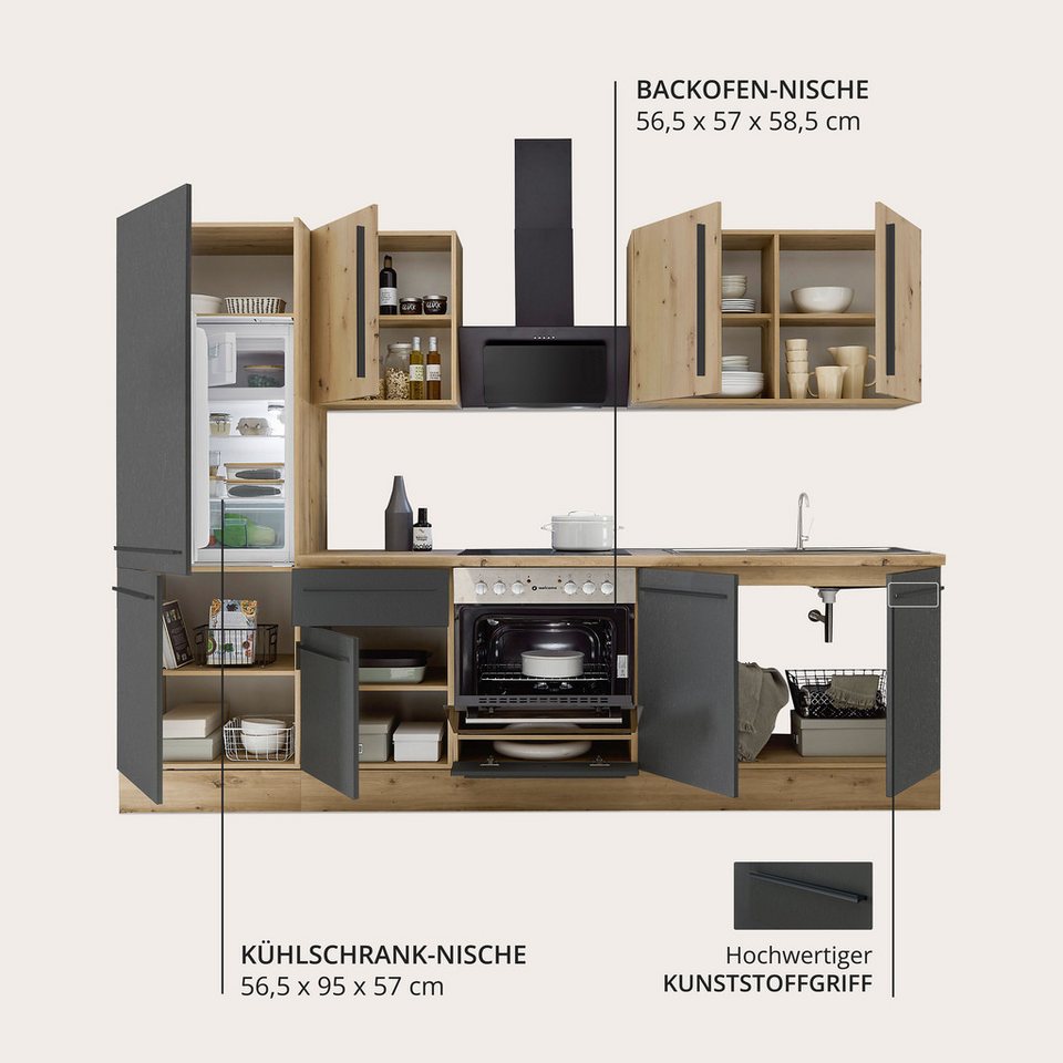 KOCHSTATION Küchenzeile KS-Florida mit 38mm starker Arbeitsplatte, Breite 270 cm, wahlweise mit E-Geräten, Soft-Close-Funktion – Image 4
