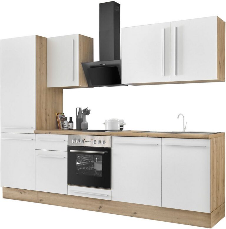 KOCHSTATION Küchenzeile KS-Florida mit 38mm starker Arbeitsplatte, Breite 280 cm, wahlweise mit E-Geräten, Soft-Close-Funktion