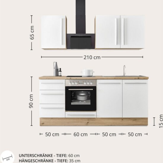 KOCHSTATION Küchenzeile KS-Florida mit 38mm starker Arbeitsplatte, Breite 210 cm, wahlweise mit E-Geräten, Soft-Close-Funktion – Image 8