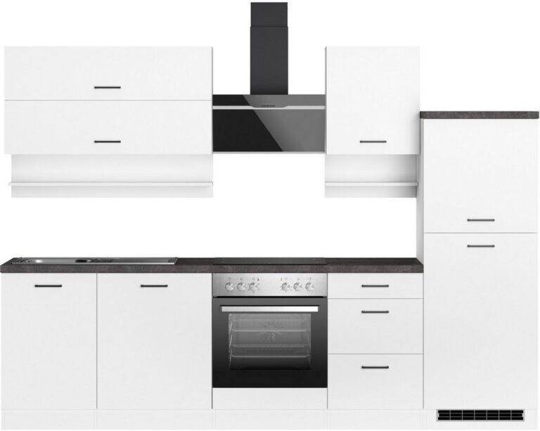 KOCHSTATION Küchenzeile KS-Frieda Breite 280 cm, wahlweise mit E-Geräten, mit 38mm starker Arbeitsplatte