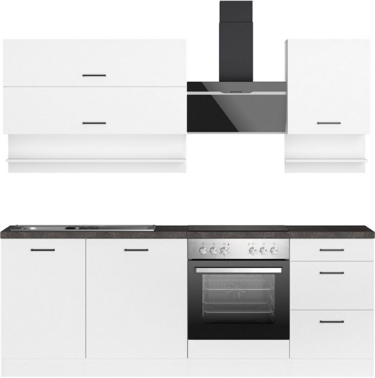 KOCHSTATION Küchenzeile KS-Frieda Breite 220 cm, wahlweise mit E-Geräten, mit 38mm starker Arbeitsplatte
