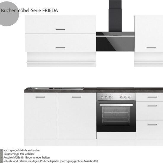 KOCHSTATION Küchenzeile KS-Frieda Breite 220 cm, wahlweise mit E-Geräten, mit 38mm starker Arbeitsplatte – Image 3