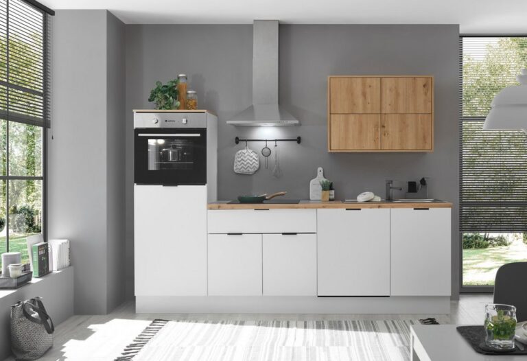 KOCHSTATION Küchenzeile KS-Georgia, mit 38mm starker Arbeitsplatte, Breite 260 cm, wahlweise mit E-Geräten und Kühlschrank