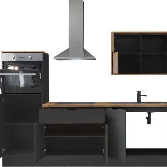 KOCHSTATION Küchenzeile KS-Georgia, mit 38mm starker Arbeitsplatte, Breite 250 cm, wahlweise mit E-Geräten und Kühlschrank – Image 4