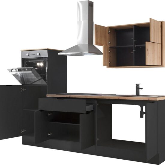 KOCHSTATION Küchenzeile KS-Georgia, mit 38mm starker Arbeitsplatte, Breite 250 cm, wahlweise mit E-Geräten und Kühlschrank – Image 5