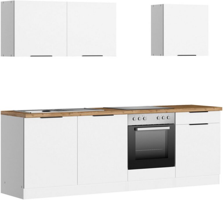 KOCHSTATION Küchenzeile KS-Lagos2, Breite 240 cm, wahlweise mit E-Geräten, mit 38mm starker Arbeitsplatte
