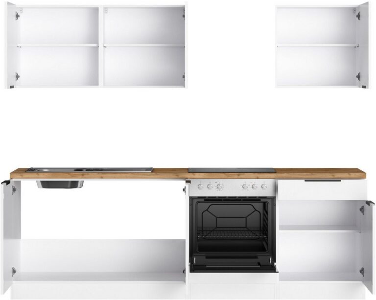 KOCHSTATION Küchenzeile KS-Lagos2, Breite 240 cm, wahlweise mit E-Geräten, mit 38mm starker Arbeitsplatte