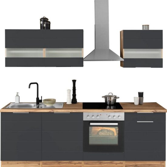 KOCHSTATION Küchenzeile KS-Luhe, 240 cm breit, wahlweise mit oder ohne E-Geräten, gefräste MDF-Fronten – Image 1