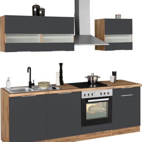 KOCHSTATION Küchenzeile KS-Luhe, 240 cm breit, wahlweise mit oder ohne E-Geräten, gefräste MDF-Fronten – Image 2