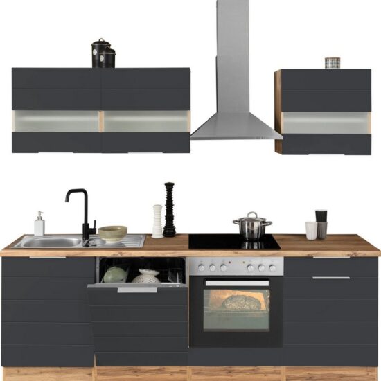 KOCHSTATION Küchenzeile KS-Luhe, 240 cm breit, wahlweise mit oder ohne E-Geräten, gefräste MDF-Fronten – Image 3