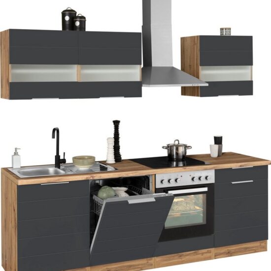 KOCHSTATION Küchenzeile KS-Luhe, 240 cm breit, wahlweise mit oder ohne E-Geräten, gefräste MDF-Fronten – Image 4