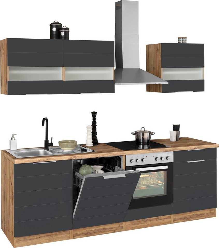 KOCHSTATION Küchenzeile KS-Luhe, 240 cm breit, wahlweise mit oder ohne E-Geräten, gefräste MDF-Fronten – Image 4