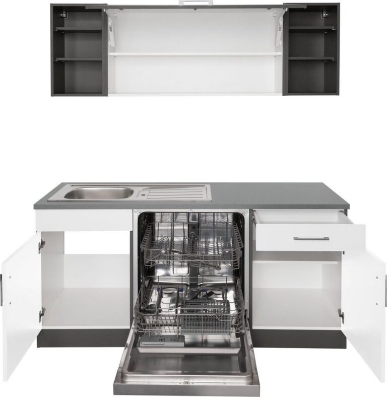 KOCHSTATION Küchenzeile KS-Paris – Küchen mit einzigartigen Fotomotiven auf den Fronten, Stellbreite 220/220 cm, wahlweise mit E-Geräten, mit Motivdruck