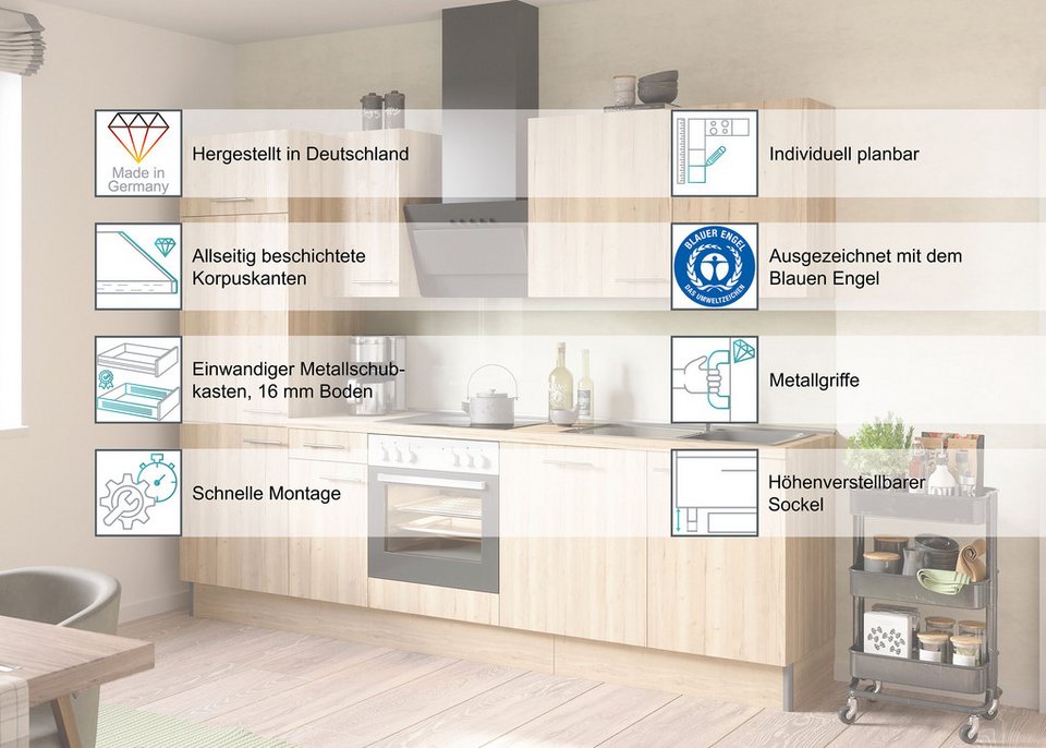 KOCHSTATION Küchenzeile KS-Sion Breite 240 cm, schnelle Montage OPTIsnap, wahlw. m.HANSEATIC-E-Geräten u.Stand Alone – Image 3