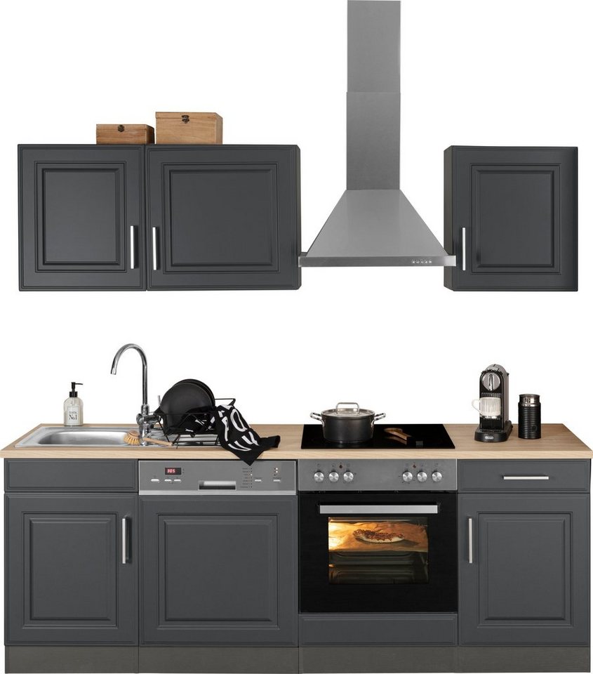 KOCHSTATION Küchenzeile KS-Stockholm – Küche mit hochwertiger und detailreicher Landhausfront, Breite 220 cm, wahlweise mit E-Geräten,mit MDF-Fronten – Image 1