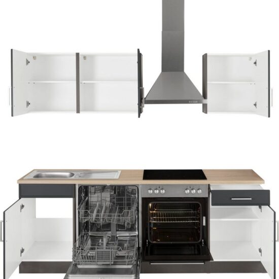 KOCHSTATION Küchenzeile KS-Stockholm – Küche mit hochwertiger und detailreicher Landhausfront, Breite 220 cm, wahlweise mit E-Geräten,mit MDF-Fronten – Image 6