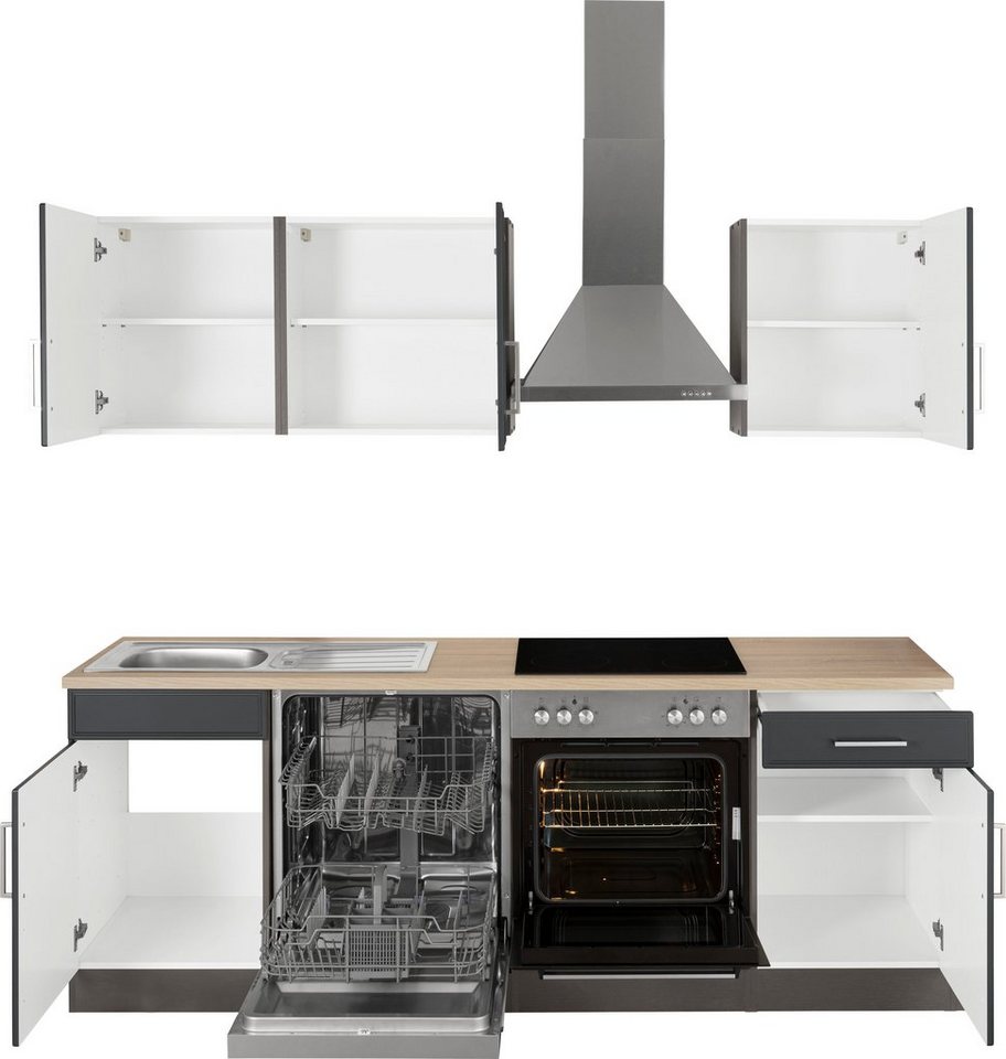 KOCHSTATION Küchenzeile KS-Stockholm – Küche mit hochwertiger und detailreicher Landhausfront, Breite 220 cm, wahlweise mit E-Geräten,mit MDF-Fronten – Image 6