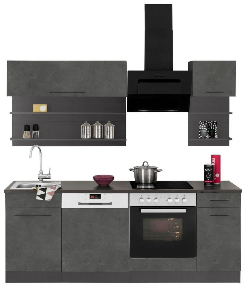 KOCHSTATION Küchenzeile KS-Tulsa, mit E-Geräten, Breite 210 cm, schwarze Metallgriffe, MDF Fronten – Image 1