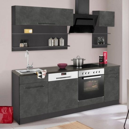 KOCHSTATION Küchenzeile KS-Tulsa, mit E-Geräten, Breite 210 cm, schwarze Metallgriffe, MDF Fronten – Image 2