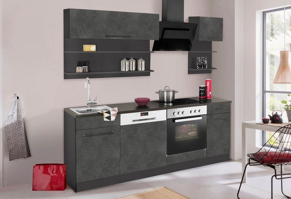 KOCHSTATION Küchenzeile KS-Tulsa, mit E-Geräten, Breite 210 cm, schwarze Metallgriffe, MDF Fronten – Image 2