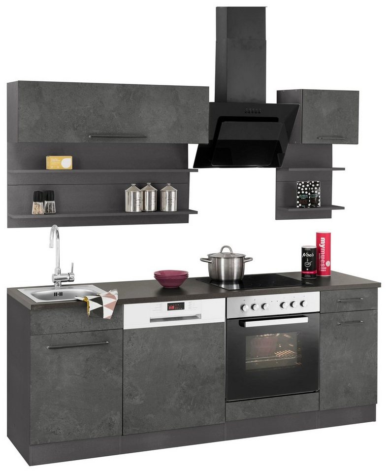 KOCHSTATION Küchenzeile KS-Tulsa, mit E-Geräten, Breite 210 cm, schwarze Metallgriffe, MDF Fronten – Image 3