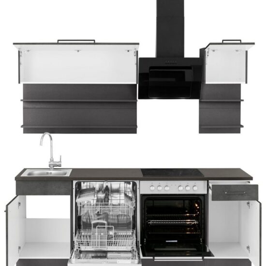 KOCHSTATION Küchenzeile KS-Tulsa, mit E-Geräten, Breite 210 cm, schwarze Metallgriffe, MDF Fronten – Image 4